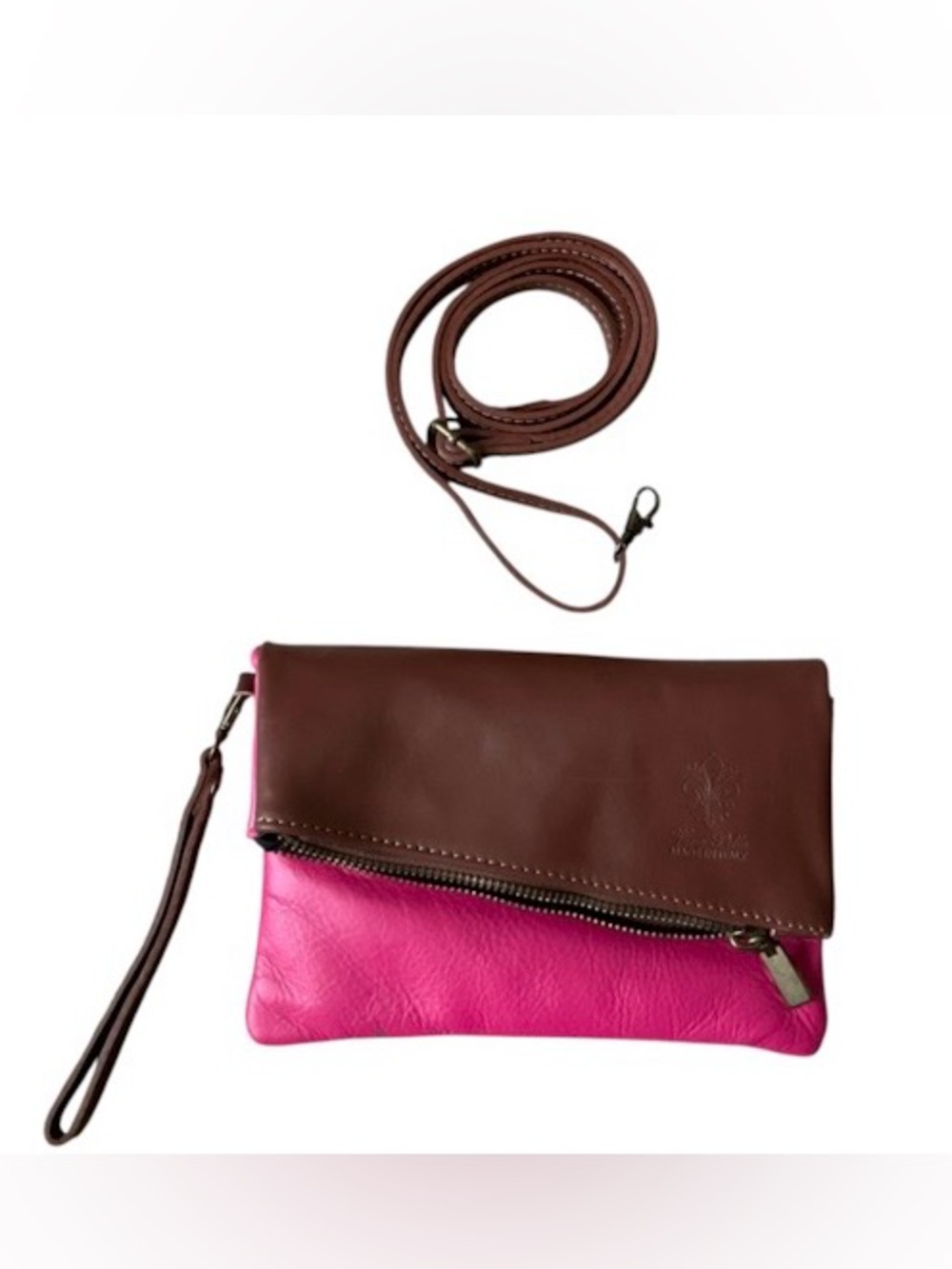 Vera Pelle Italian Genuine Leather Foldover Crossbody Wristlet
